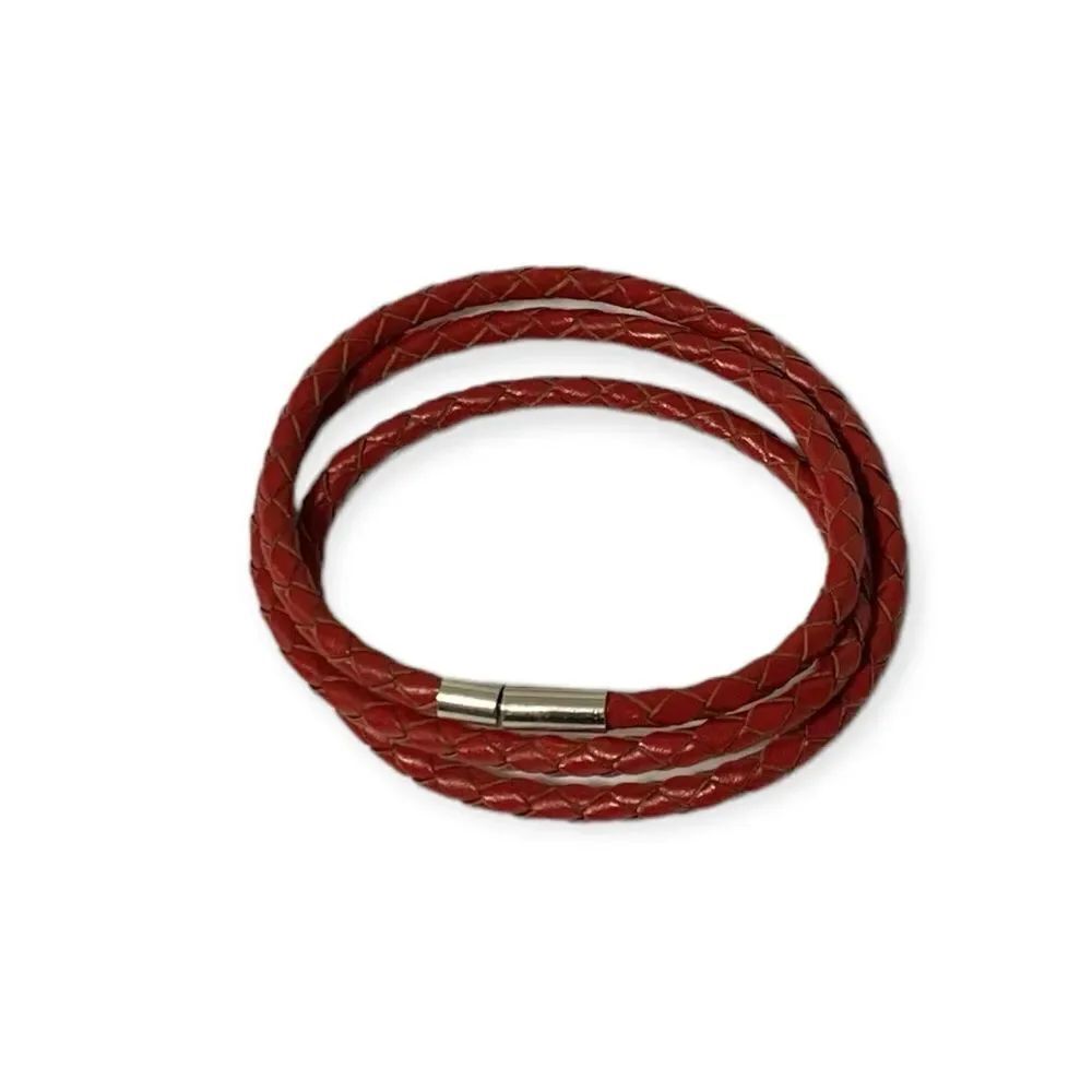 Red Multi Wrap Braided Leather Bangle Bracelet NEW